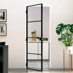 vidaXL Porte d'intérieur Noir 76x201,5 cm Trempé verre aluminium fin