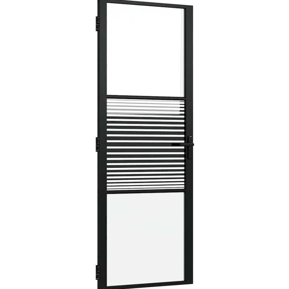 Matériaux De Construction-vidaXL Porte en verre Rayé 76 x 3.5 x 201.5 cm Aluminium Noir