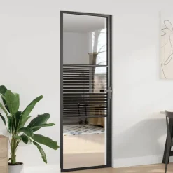 Matériaux De Construction-vidaXL Porte en verre Rayé 76 x 3.5 x 201.5 cm Aluminium Noir