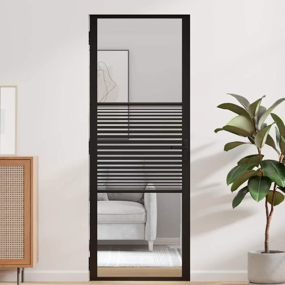 Matériaux De Construction-vidaXL Porte en verre Rayé 76 x 3.5 x 201.5 cm Aluminium Noir