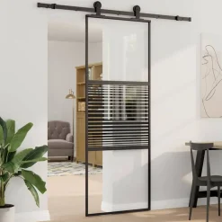 vidaXL Porte en verre Rayé Noir 90 x 2 x 205 cm Aluminium