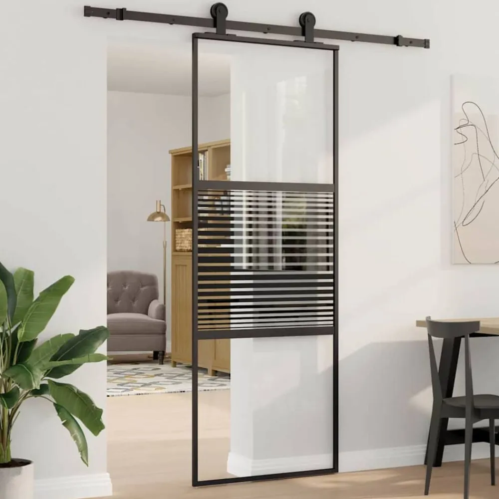 vidaXL Porte en verre Rayé Noir 90 x 2 x 205 cm Aluminium