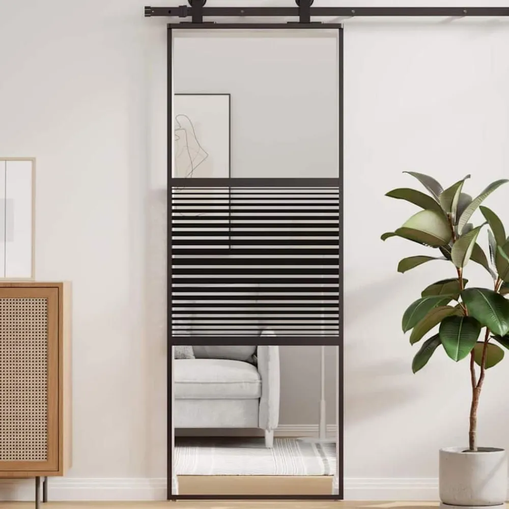 vidaXL Porte en verre Rayé Noir 90 x 2 x 205 cm Aluminium