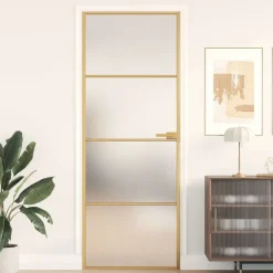 vidaXL Porte intérieure mince doré 76x201,5 cm verre trempé aluminium