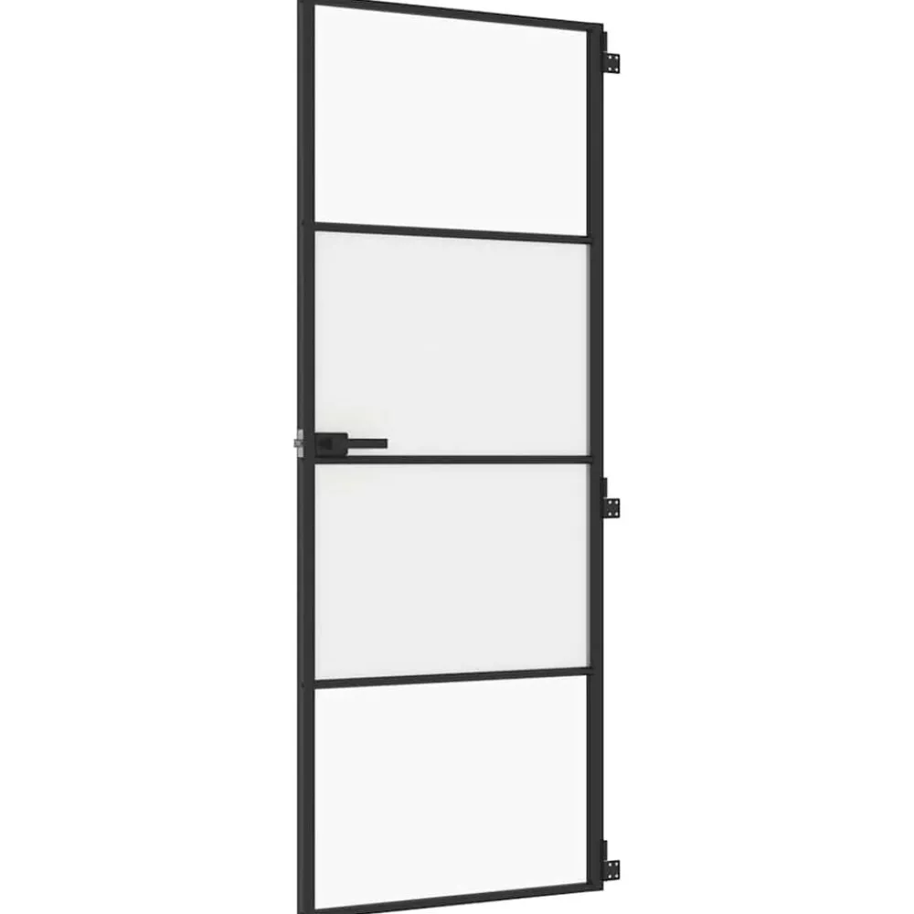 vidaXL Porte intérieure mince noir 76x201,5 cm verre trempé aluminium