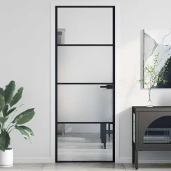 vidaXL Porte intérieure mince noir 76x201,5 cm verre trempé aluminium