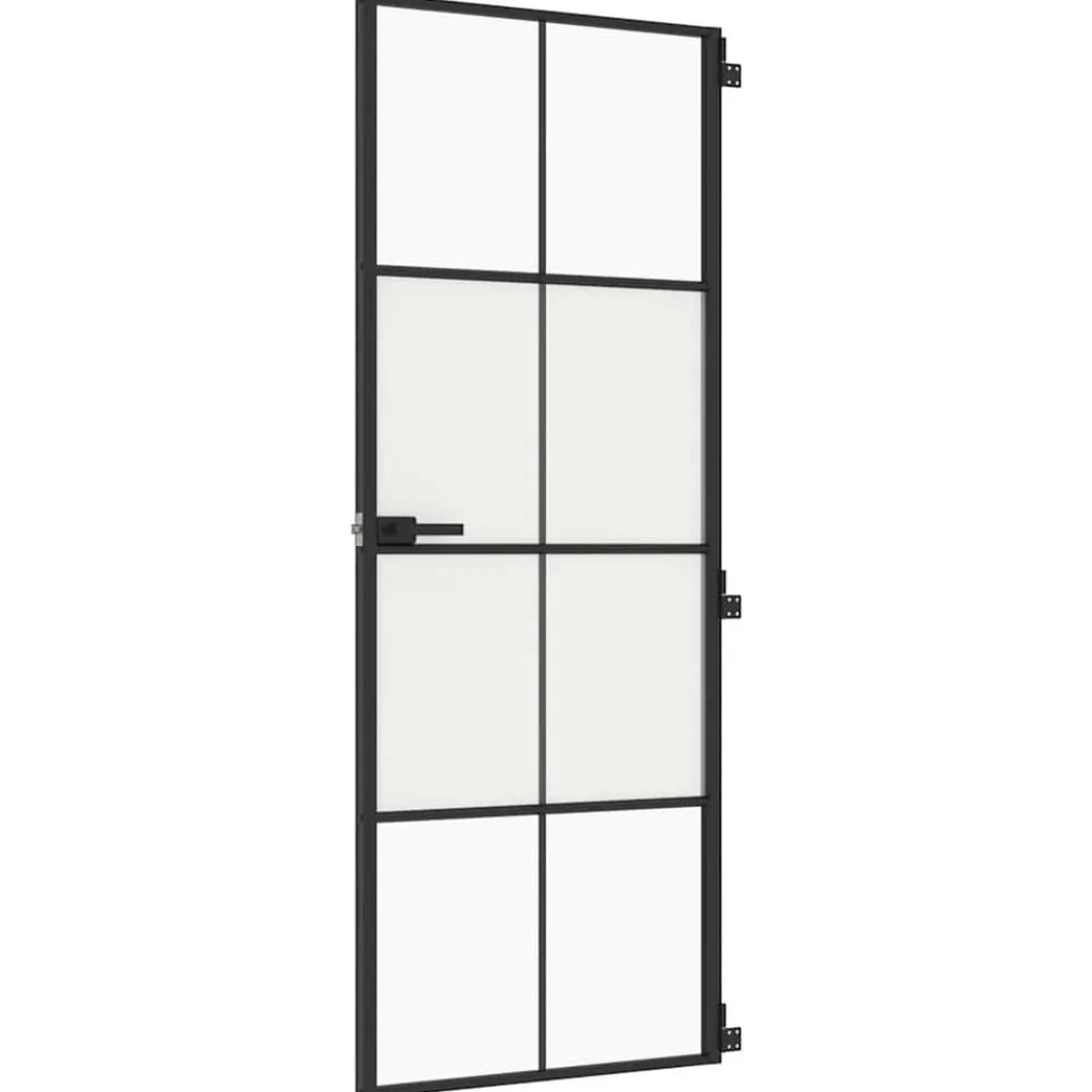 vidaXL Porte intérieure mince noir 76x201,5 cm verre trempé aluminium