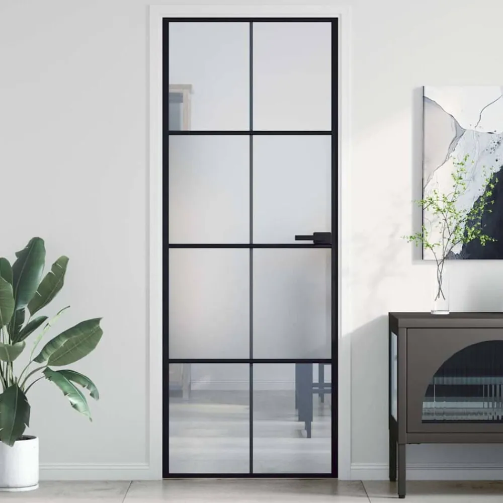 vidaXL Porte intérieure mince noir 76x201,5 cm verre trempé aluminium