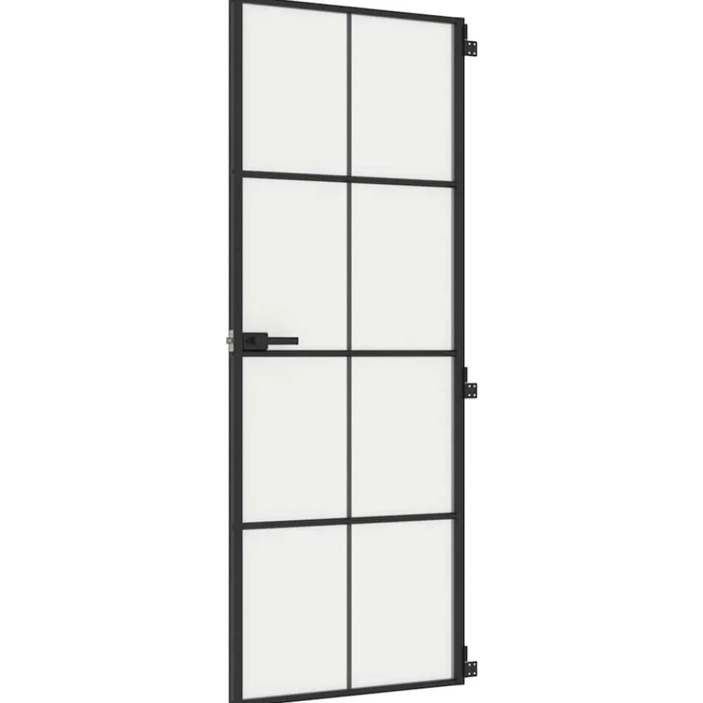 vidaXL Porte intérieure mince noir 76x201,5 cm verre trempé aluminium