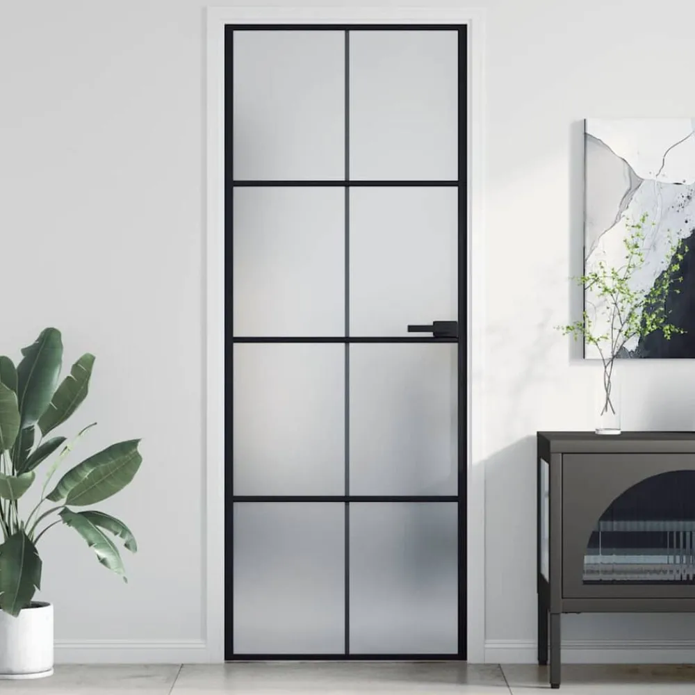vidaXL Porte intérieure mince noir 76x201,5 cm verre trempé aluminium