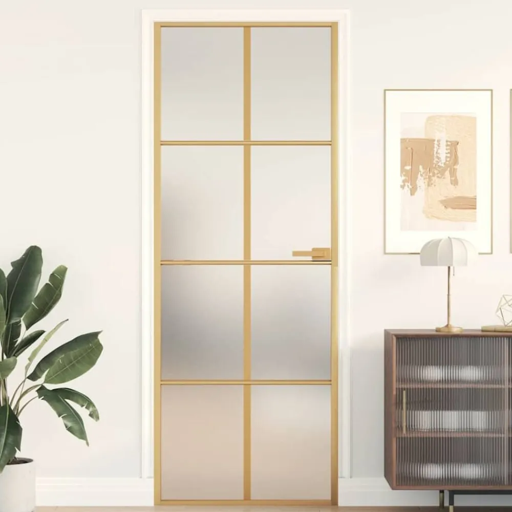 vidaXL Porte intérieure mince doré 76x201,5 cm verre trempé aluminium