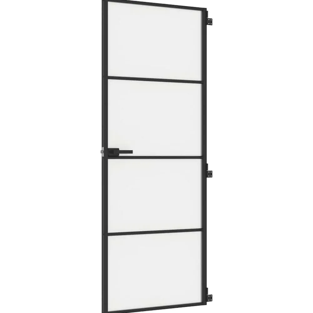 Matériaux De Construction-vidaXL Porte intérieure mince noir 76x201,5 cm verre trempé aluminium Noir et mat