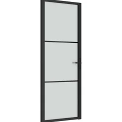 Matériaux De Construction-vidaXL Porte intérieure 76x201,5 cm Noir Verre mat et aluminium Noir et givre