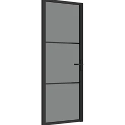 Matériaux De Construction-vidaXL Porte intérieure 76x201,5 cm Noir Verre ESG et aluminium Noir et transparent foncé