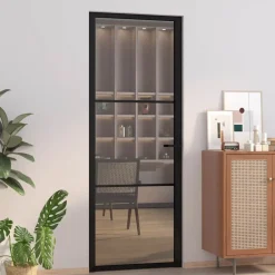 Matériaux De Construction-vidaXL Porte intérieure 76x201,5 cm Noir Verre ESG et aluminium Noir et transparent foncé