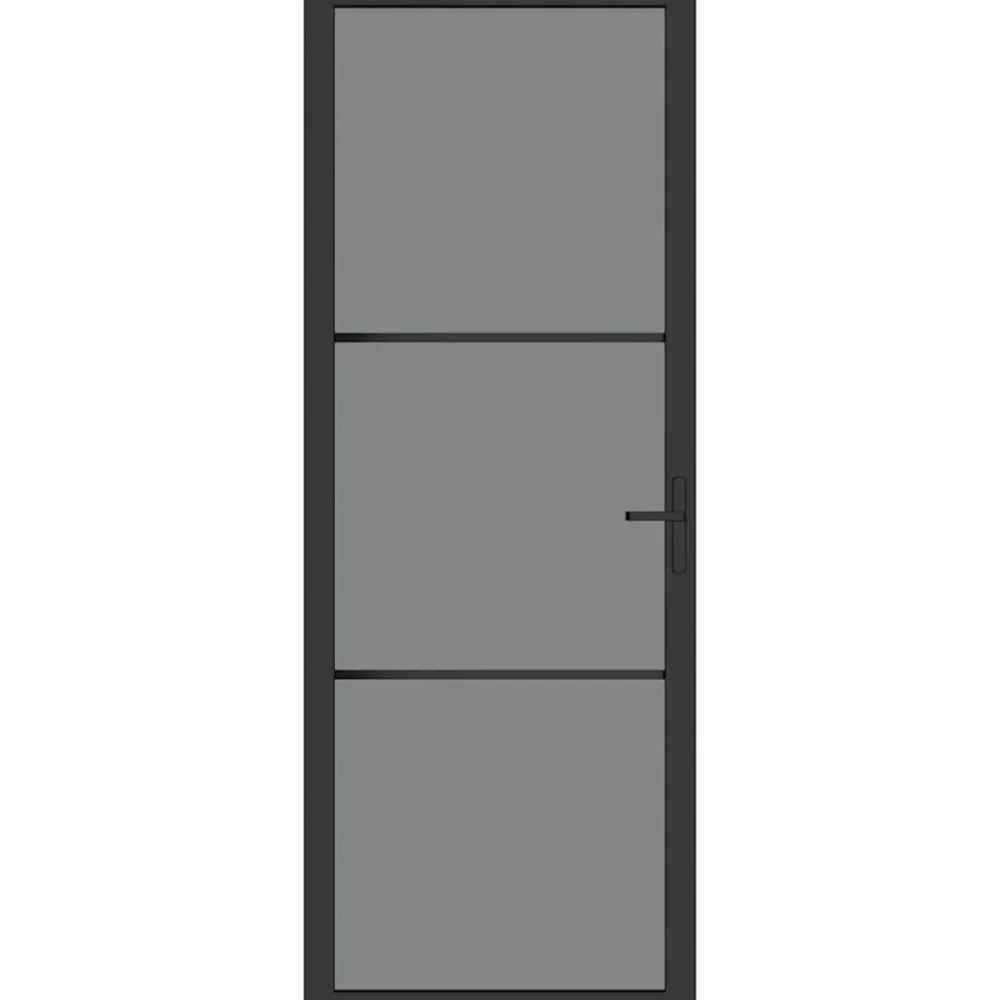 Matériaux De Construction-vidaXL Porte intérieure 76x201,5 cm Noir Verre ESG et aluminium Noir et transparent foncé
