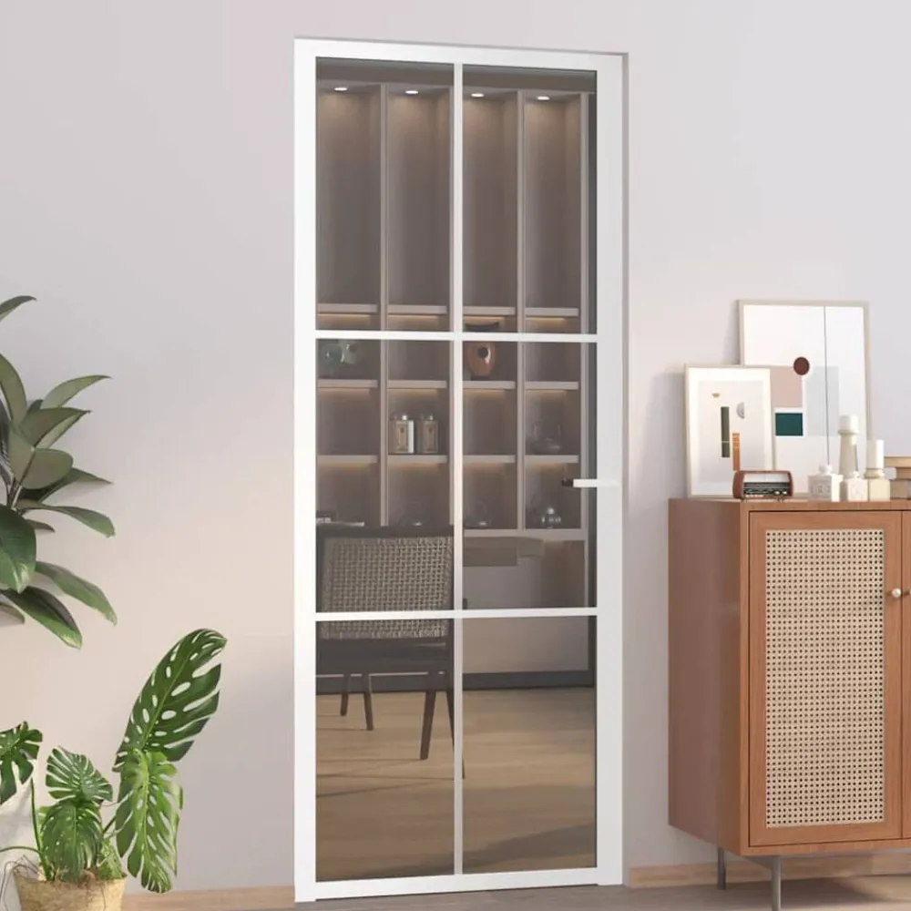 vidaXL Porte intérieure 83x201,5 cm Blanc Verre ESG et aluminium