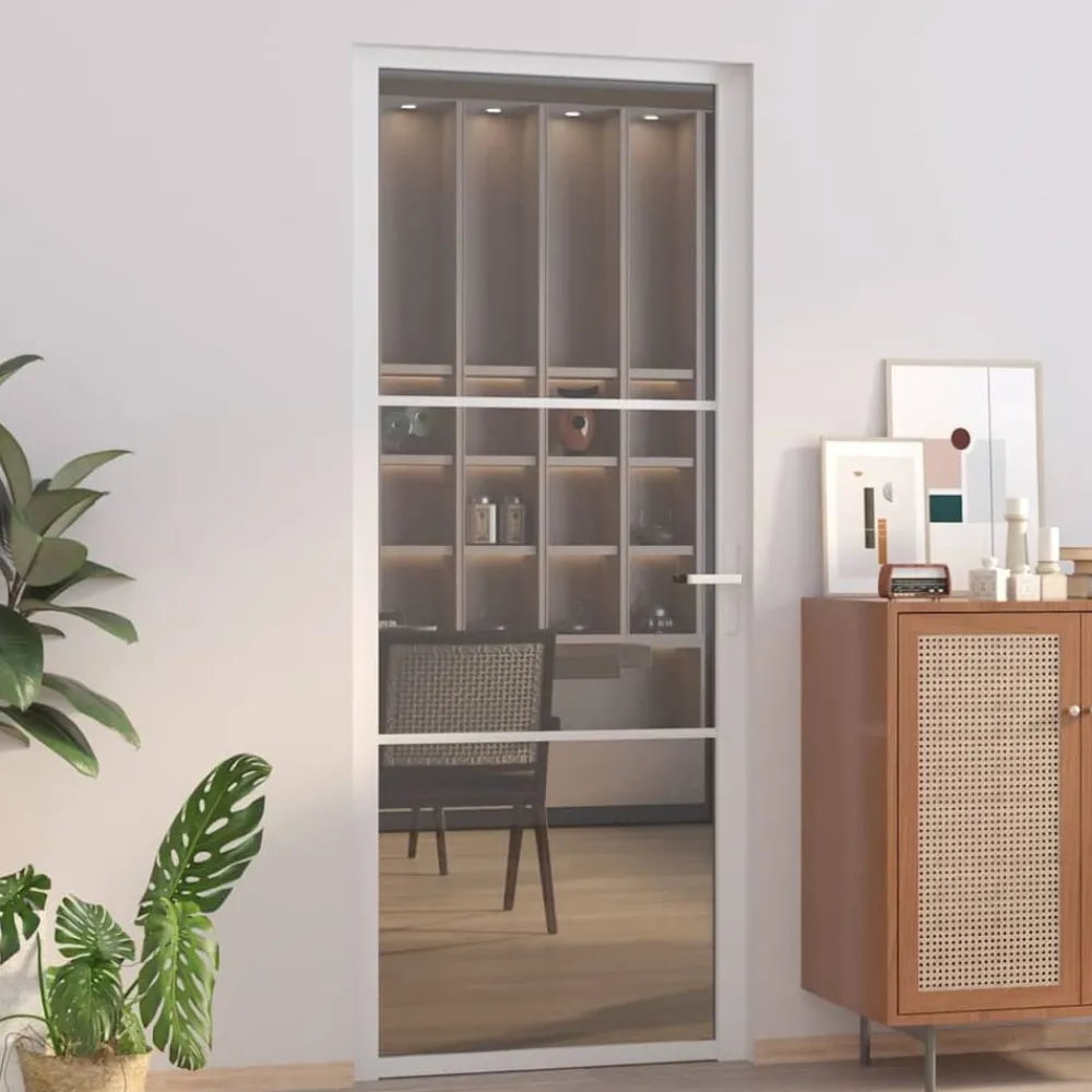 vidaXL Porte intérieure 83x201,5 cm Blanc Verre ESG et aluminium