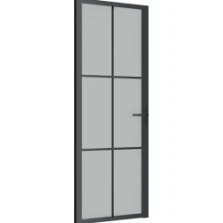 Matériaux De Construction-vidaXL Porte intérieure 76x201,5 cm Noir Verre mat et aluminium Noir et givre