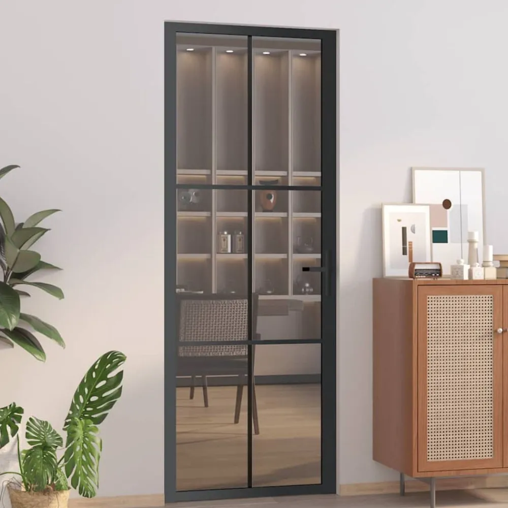 vidaXL Porte intérieure 76x201,5 cm Noir Verre ESG et aluminium