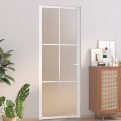 Matériaux De Construction-vidaXL Porte intérieure 76x201,5 cm Blanc Verre mat et aluminium white and frost