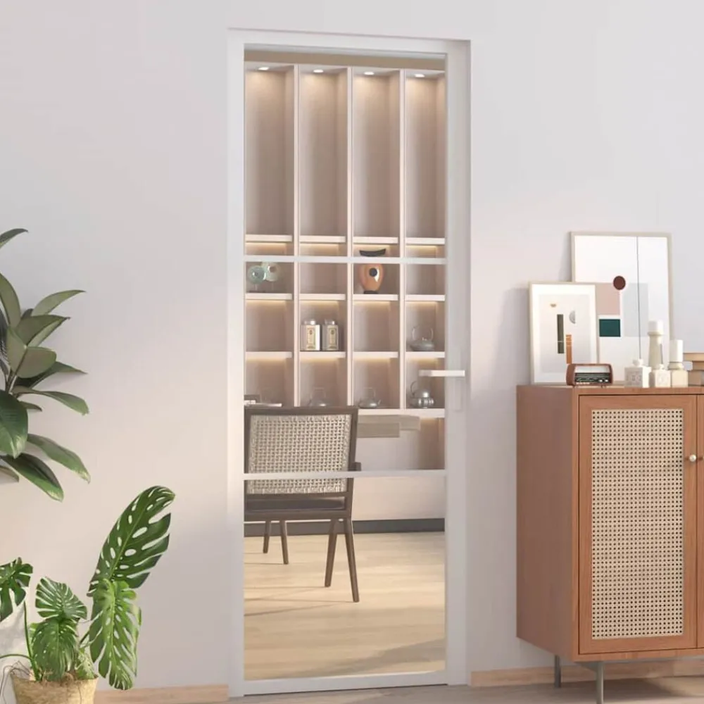 vidaXL Porte intérieure 76x201,5 cm Blanc Verre ESG et aluminium