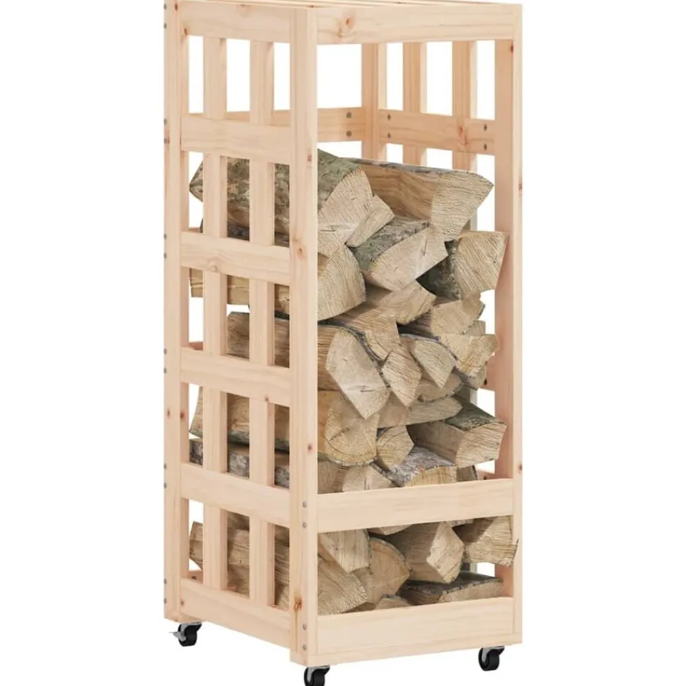vidaXL Porte-bûches avec roulettes 40x49x110 cm bois massif de pin