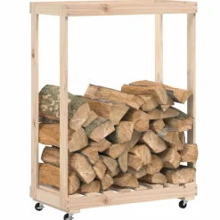 Accessoires Pour Cheminées & Poêles À Bois-vidaXL Porte-bûches avec roulettes 76,5x40x108 cm bois massif de pin Naturel