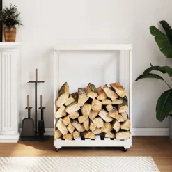 Accessoires Pour Cheminées & Poêles À Bois-vidaXL Porte-bûches avec roulettes 76,5x40x108cm bois massif pin Blanc