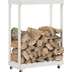 Accessoires Pour Cheminées & Poêles À Bois-vidaXL Porte-bûches avec roulettes 76,5x40x108cm bois massif pin Blanc