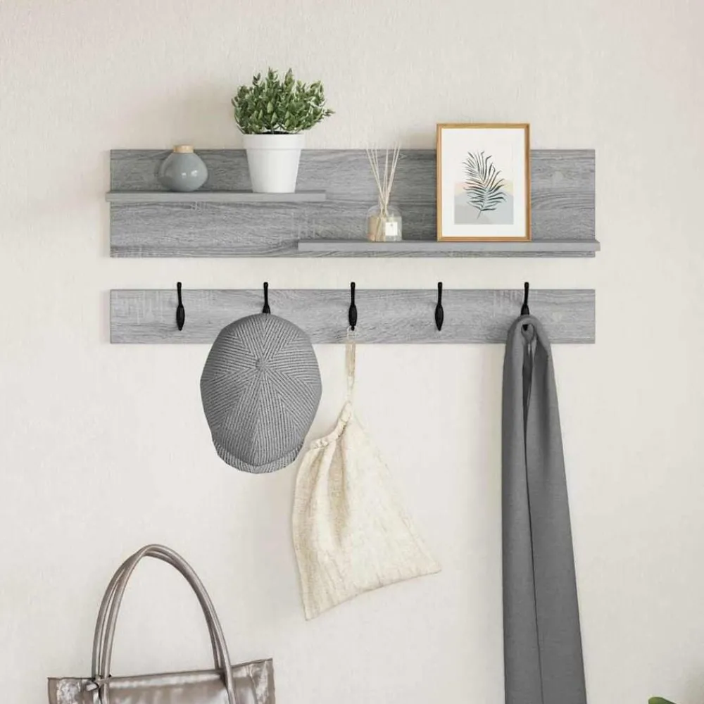 vidaXL Porte-manteau mural avec étagère Gris Sonoma 90 x 15 x 36 cm