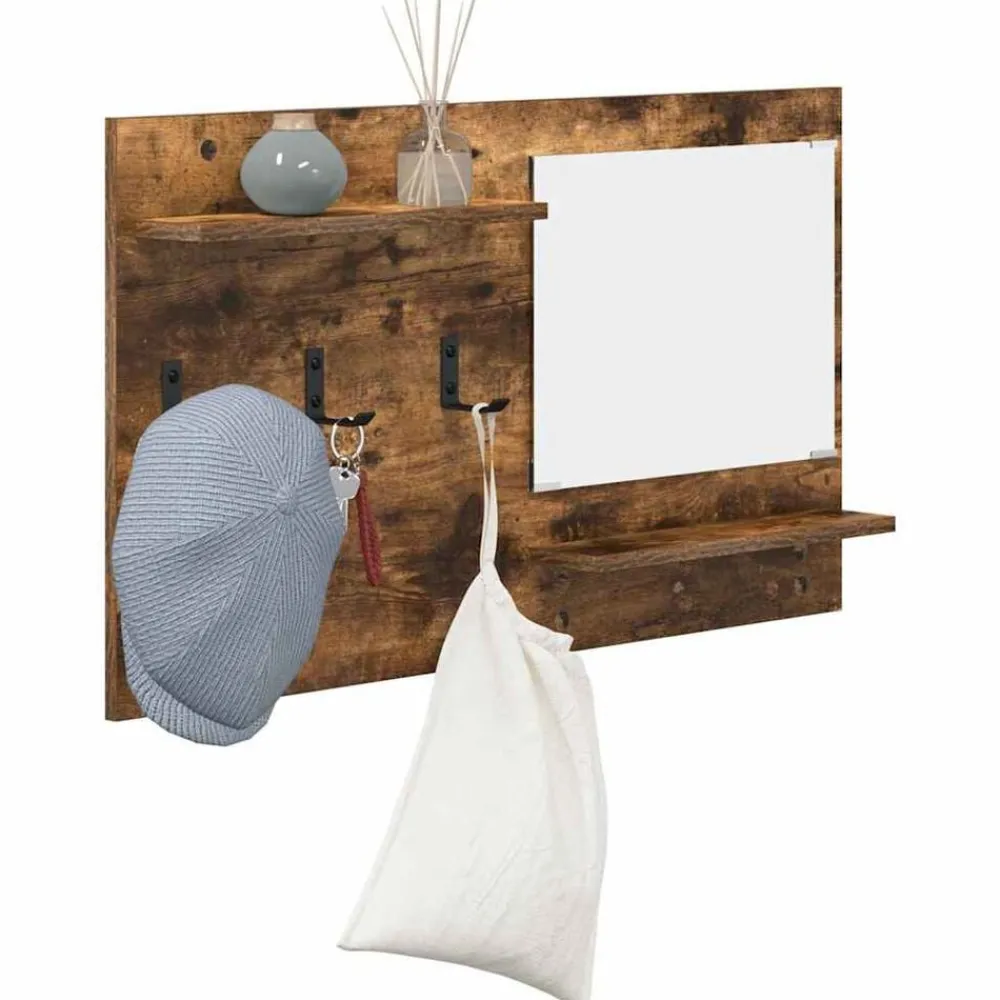 Étagères-vidaXL Porte-manteau mural avec étagère Chêne fumé 90 x 10 x 50 cm Chêne fumé