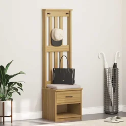 Bancs-vidaXL Portemanteau SANDNES 45x40x159,5 cm bois massif pin Finition noyer
