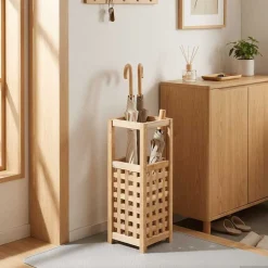 vidaXL Porte-parapluie 18 x 18 x 50 cm Bois de noyer massif