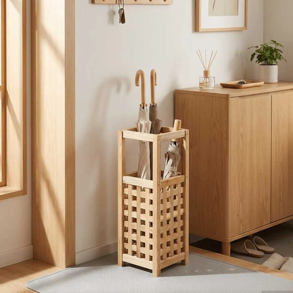 vidaXL Porte-parapluie 18 x 18 x 50 cm Bois de noyer massif