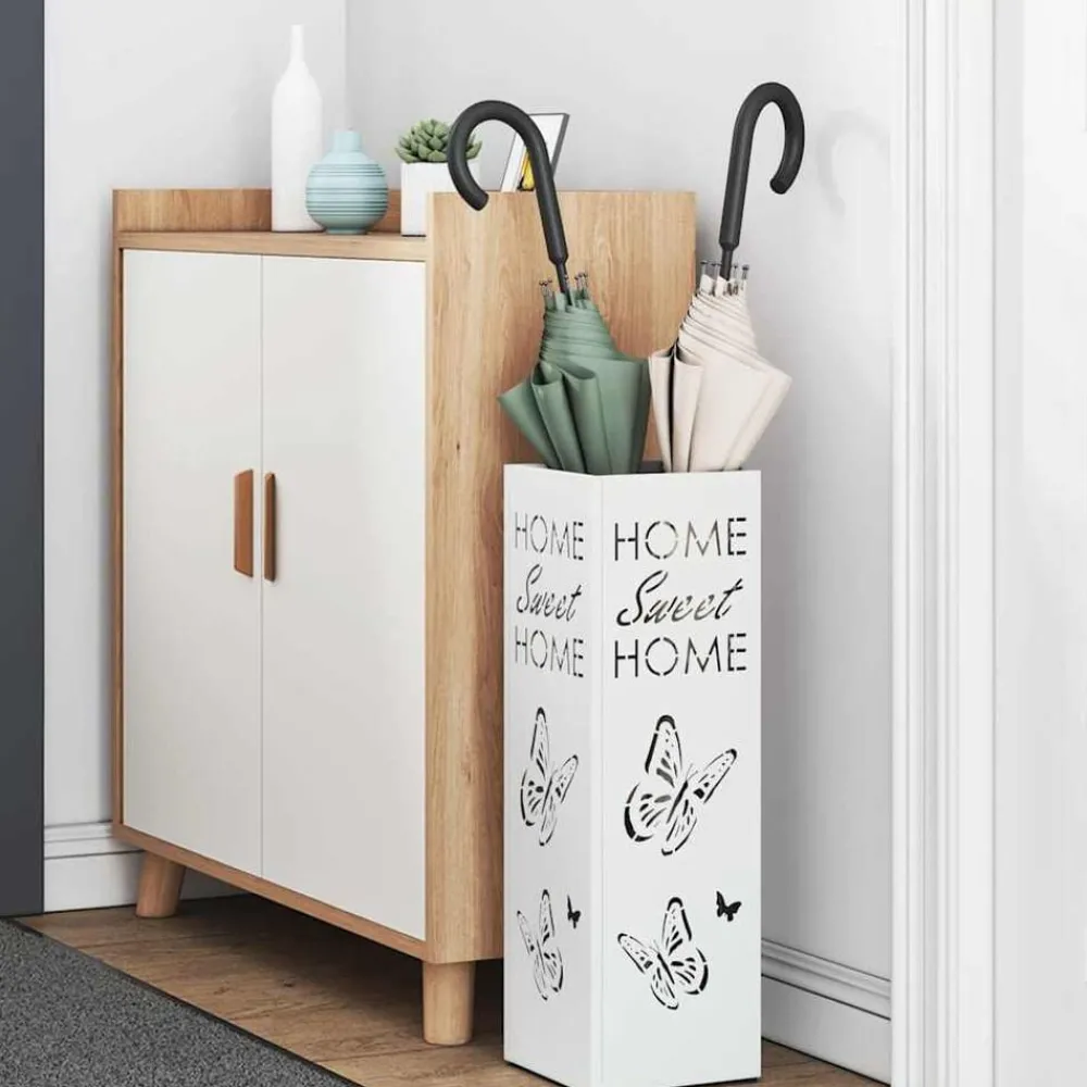 Produits Ménagers-vidaXL Porte-parapluie avec stockage 15,5 x 15,5 x 49 cm Métal Blanc