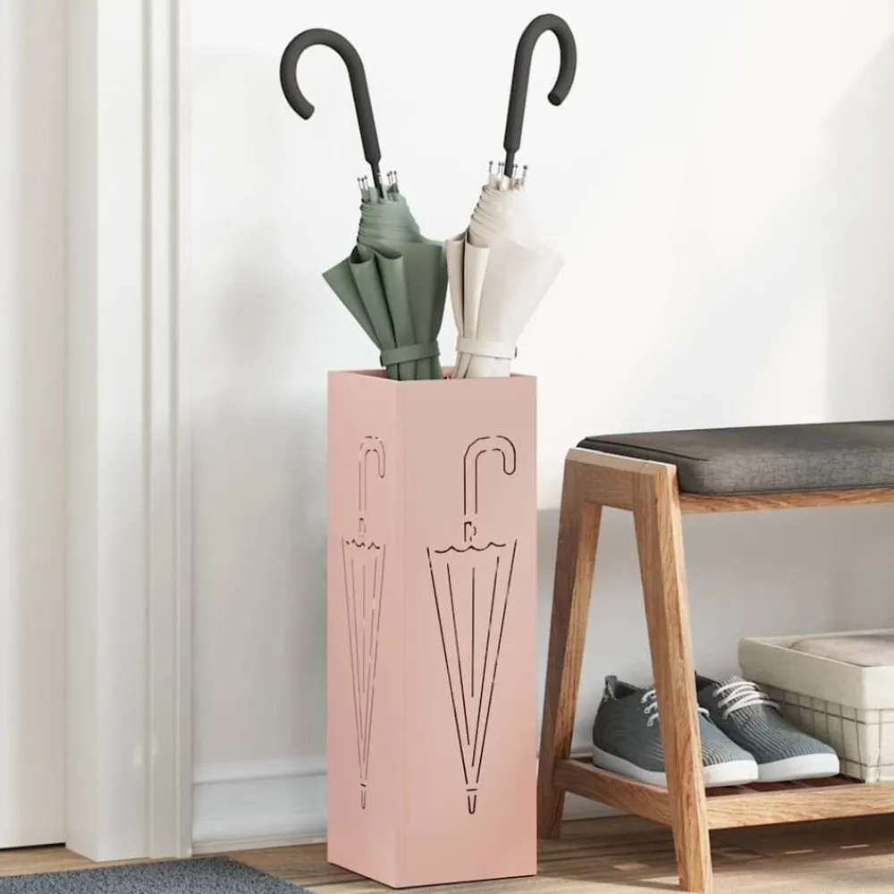 Produits Ménagers-vidaXL Porte-parapluie avec stockage 15,5 x 15,5 x 49 cm Métal Rose