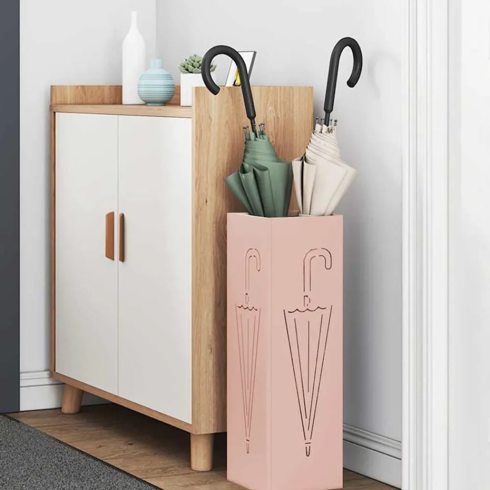 Produits Ménagers-vidaXL Porte-parapluie avec stockage 15,5 x 15,5 x 49 cm Métal Rose