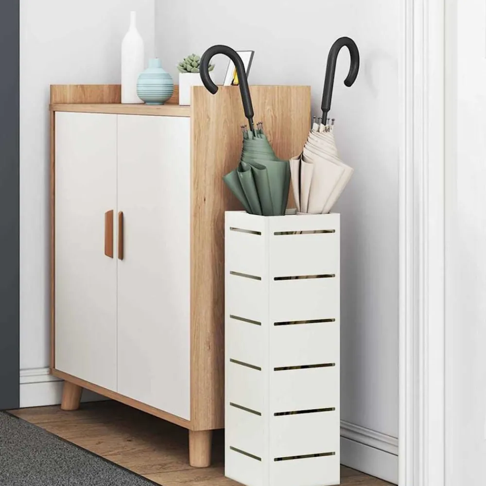 Produits Ménagers-vidaXL Porte-parapluie avec stockage 15,5 x 15,5 x 49 cm Acier Blanc