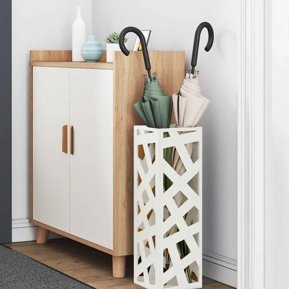 Produits Ménagers-vidaXL Porte-parapluie avec stockage 15,5 x 15,5 x 49 cm Métal Blanc