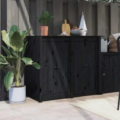vidaXL Portes de cuisine d'extérieur MEPPEL 2 pcs noir bois de pin massif