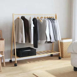 Produits Ménagers-vidaXL Porte-vêtements et étagères et roulettes 106x34x106,5cm bambou