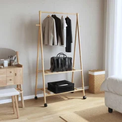 Produits Ménagers-vidaXL Porte-vêtements et étagères et roulettes 96x45,5x155,5cm bambou
