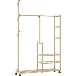 Produits Ménagers-vidaXL Porte-vêtements et étagères et roulettes 100x38x175,5cm bambou
