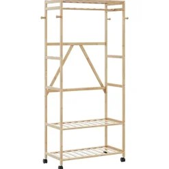 Produits Ménagers-vidaXL Porte-vêtements et étagères et roulettes 90x40x179,5 cm bambou