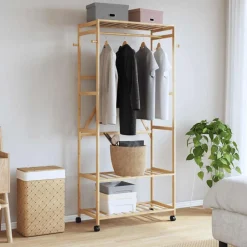 Produits Ménagers-vidaXL Porte-vêtements et étagères et roulettes 90x40x179,5 cm bambou
