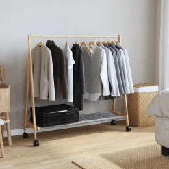 vidaXL Porte-vêtements et étagères et roulettes 106x34x106,5cm bambou