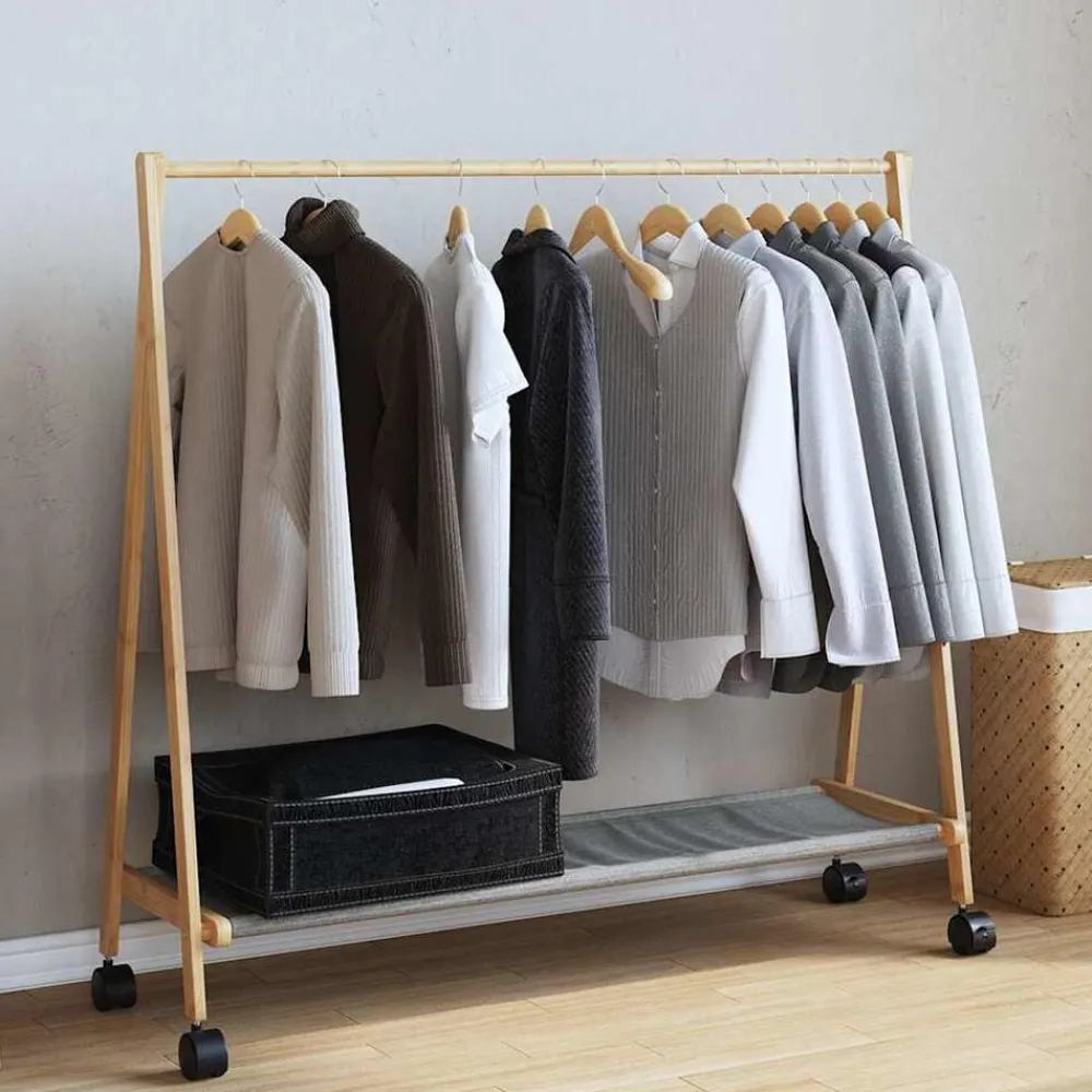 vidaXL Porte-vêtements et étagères et roulettes 106x34x106,5cm bambou