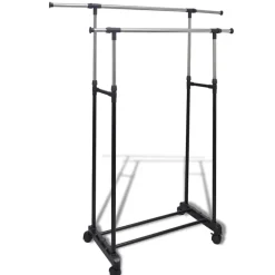 Produits Ménagers-vidaXL Port-manteau réglable 4 roulettes 2 rails d'accrochage