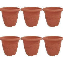Pelouses & Jardins-vidaXL Pot à fleurs rond 6 pcs Ø 22 x 18 cm Plastique Rouge brique